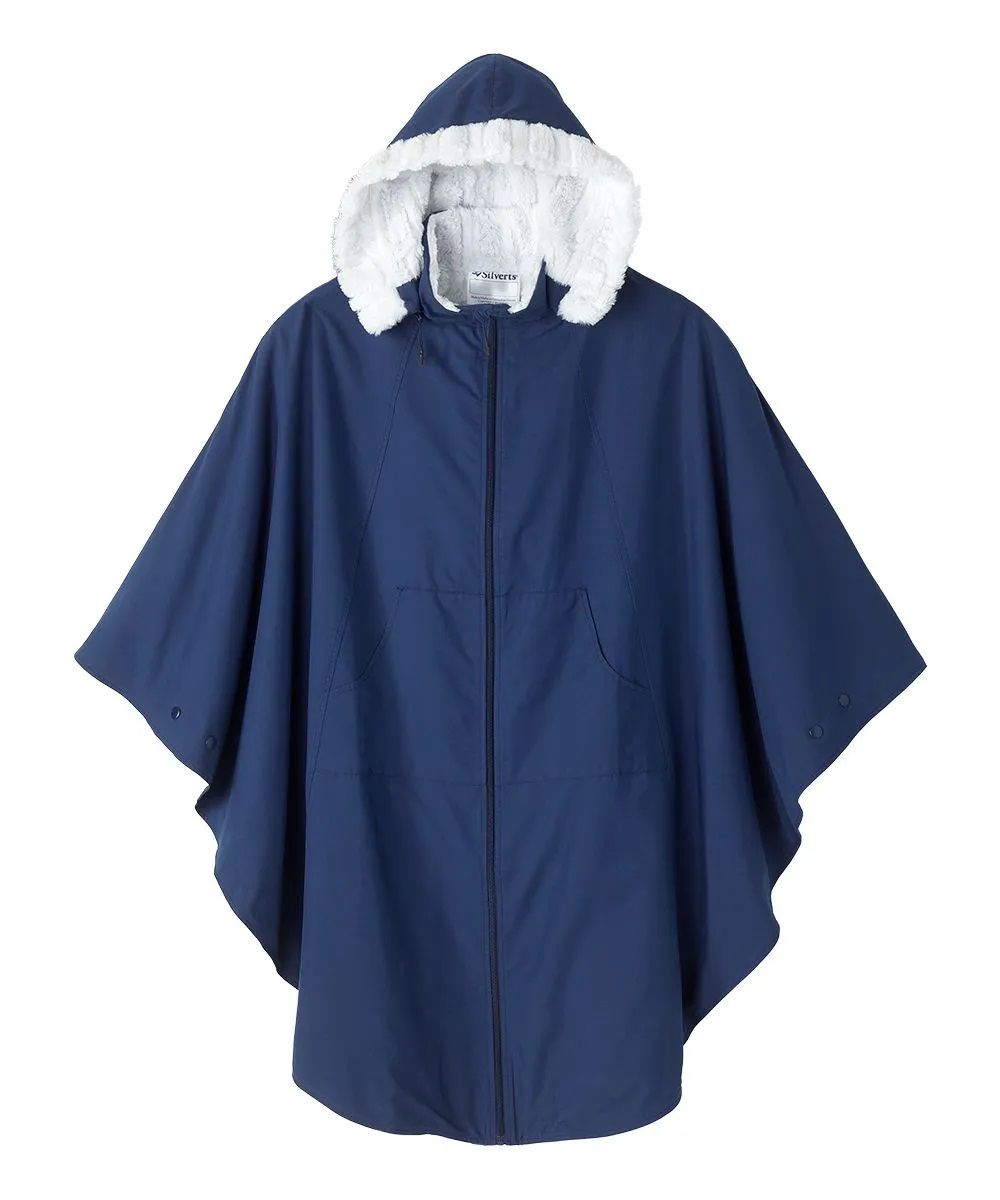 Cape d'hiver unisexe bleue doublée fausse fourrure