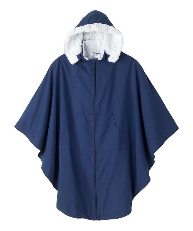 Cape d'hiver unisexe bleue doublée fausse fourrure
