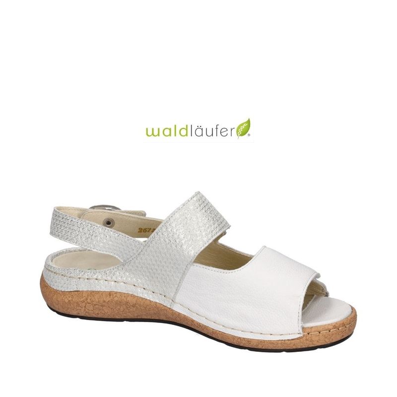 Sandale femme à velcro Waldlaufer blanc et argent