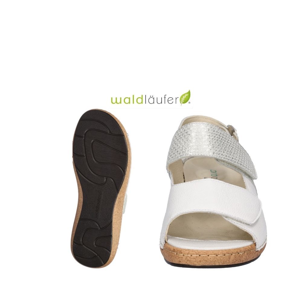 Sandale femme à velcro Waldlaufer blanc et argent