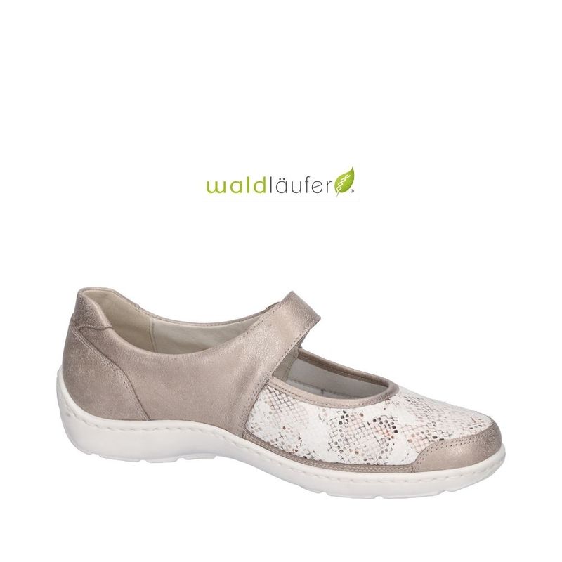 Chaussure femme à velcro Mary-Jane Waldlaufer taupe et métalique