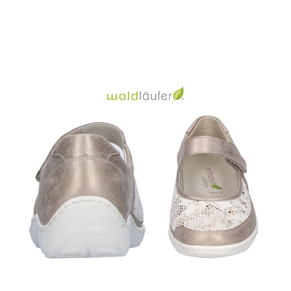 Chaussure femme à velcro Mary-Jane Waldlaufer taupe et métalique