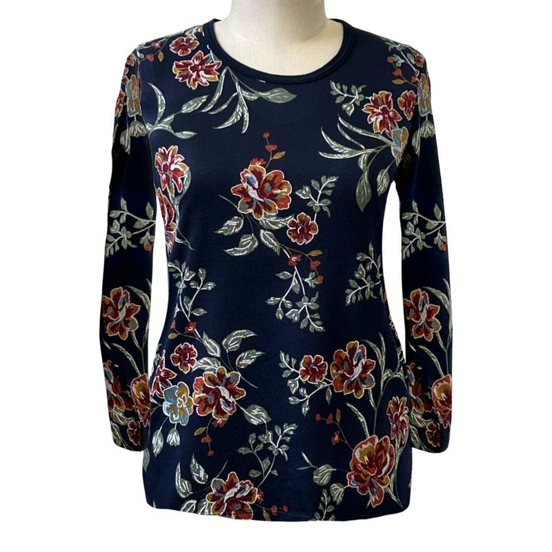 Chandail adapté femme hiver à motif floral sur fond marine