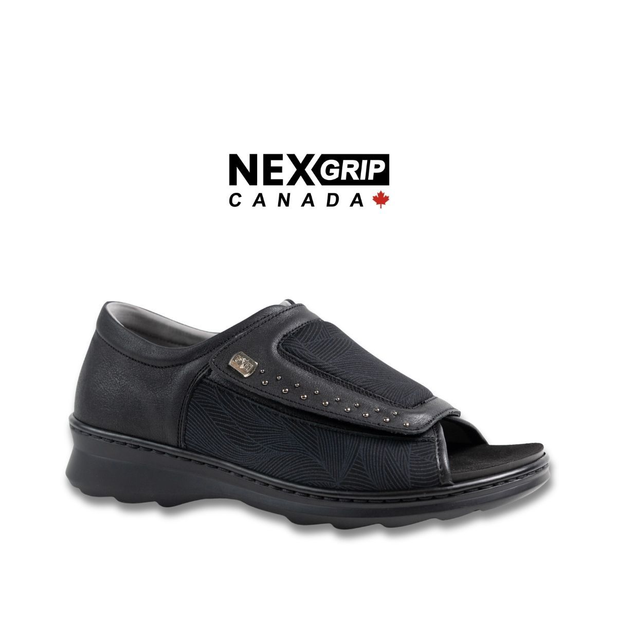 Sandale femme très large à velcro Nexgrip noire