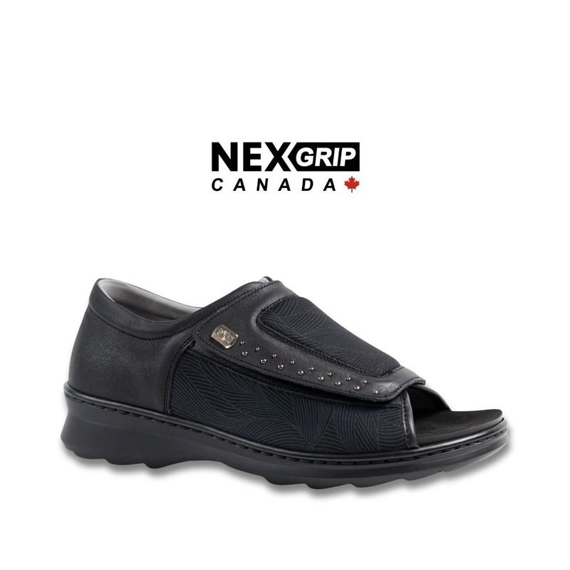 Sandale femme très large à velcro Nexgrip noire
