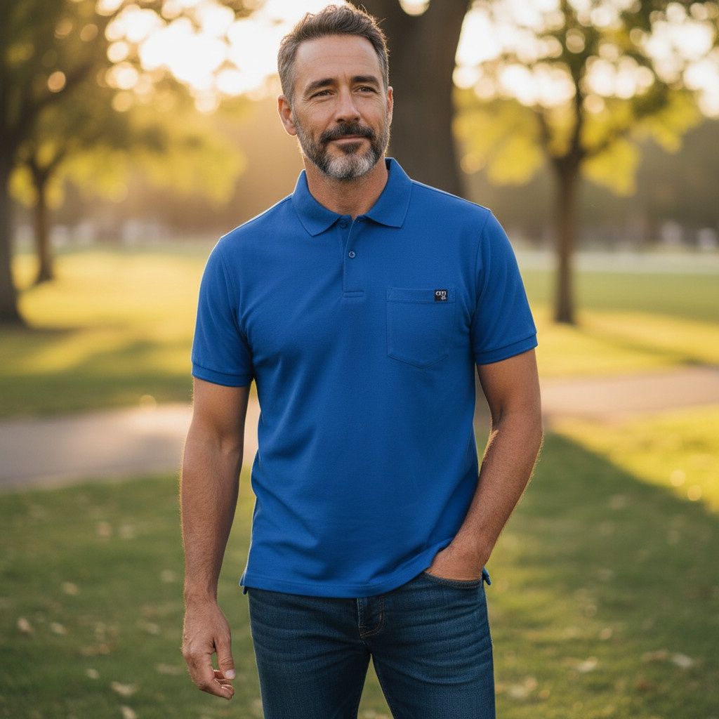 Polo adapté manches courtes bleu