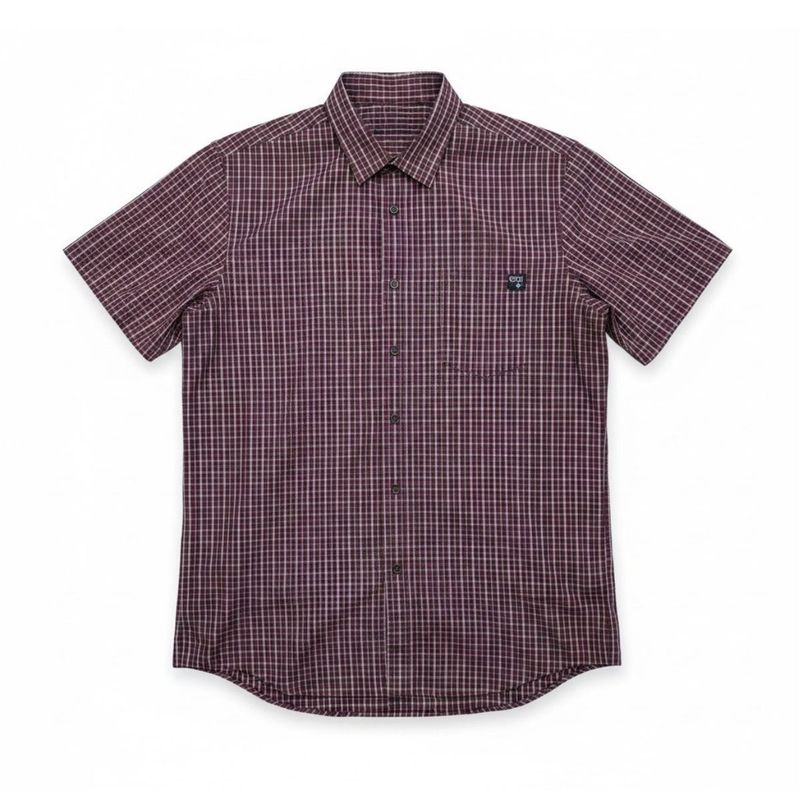 Chemise adaptée manches courtes bourgogne à carreaux