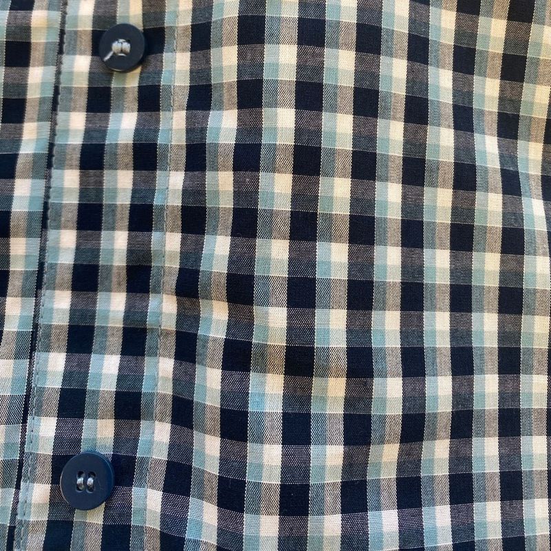 Chemise adaptée manches courtes carreaux marine et turquoise