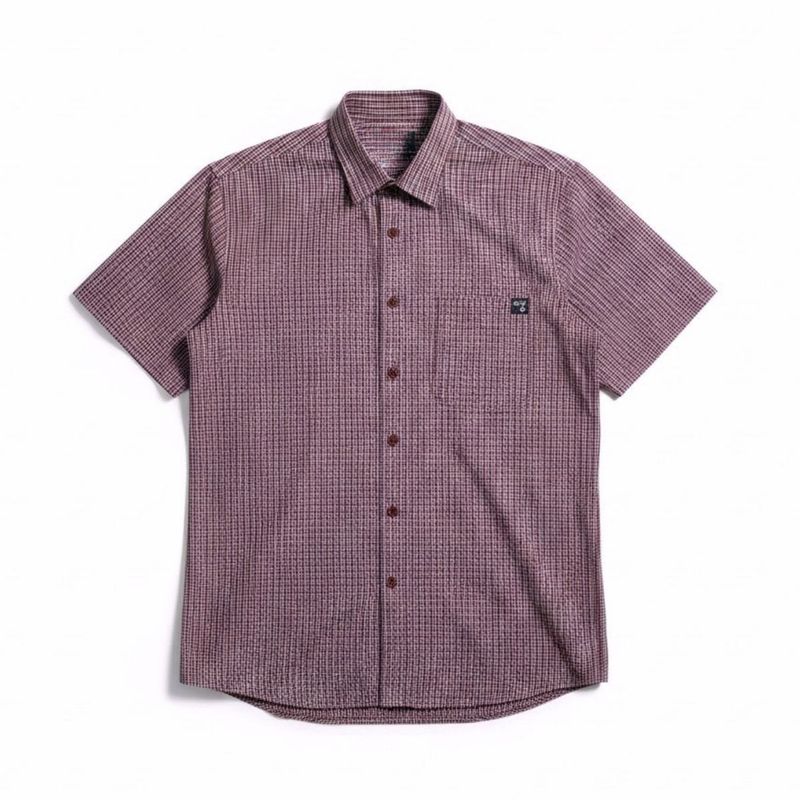 Chemise adaptée manches courtes à carreaux bleu et bourgogne