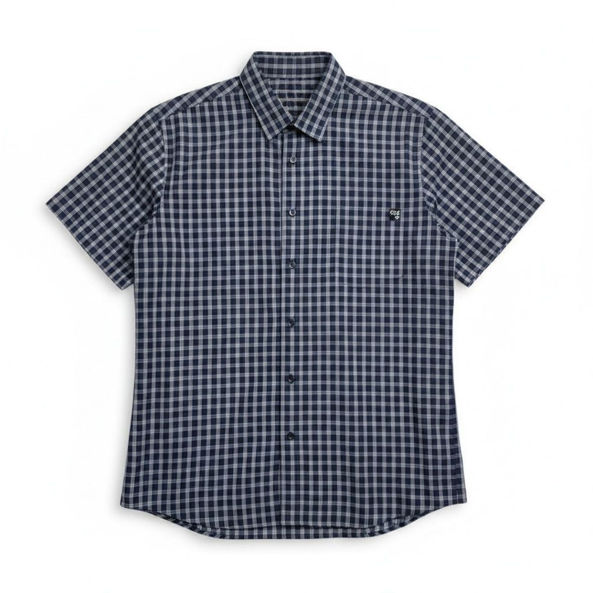 Chemise adaptée manches courtes marine à carreaux