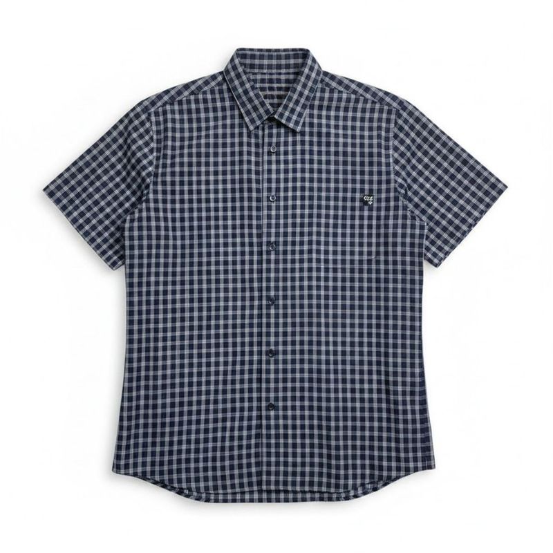Chemise adaptée manches courtes marine à carreaux