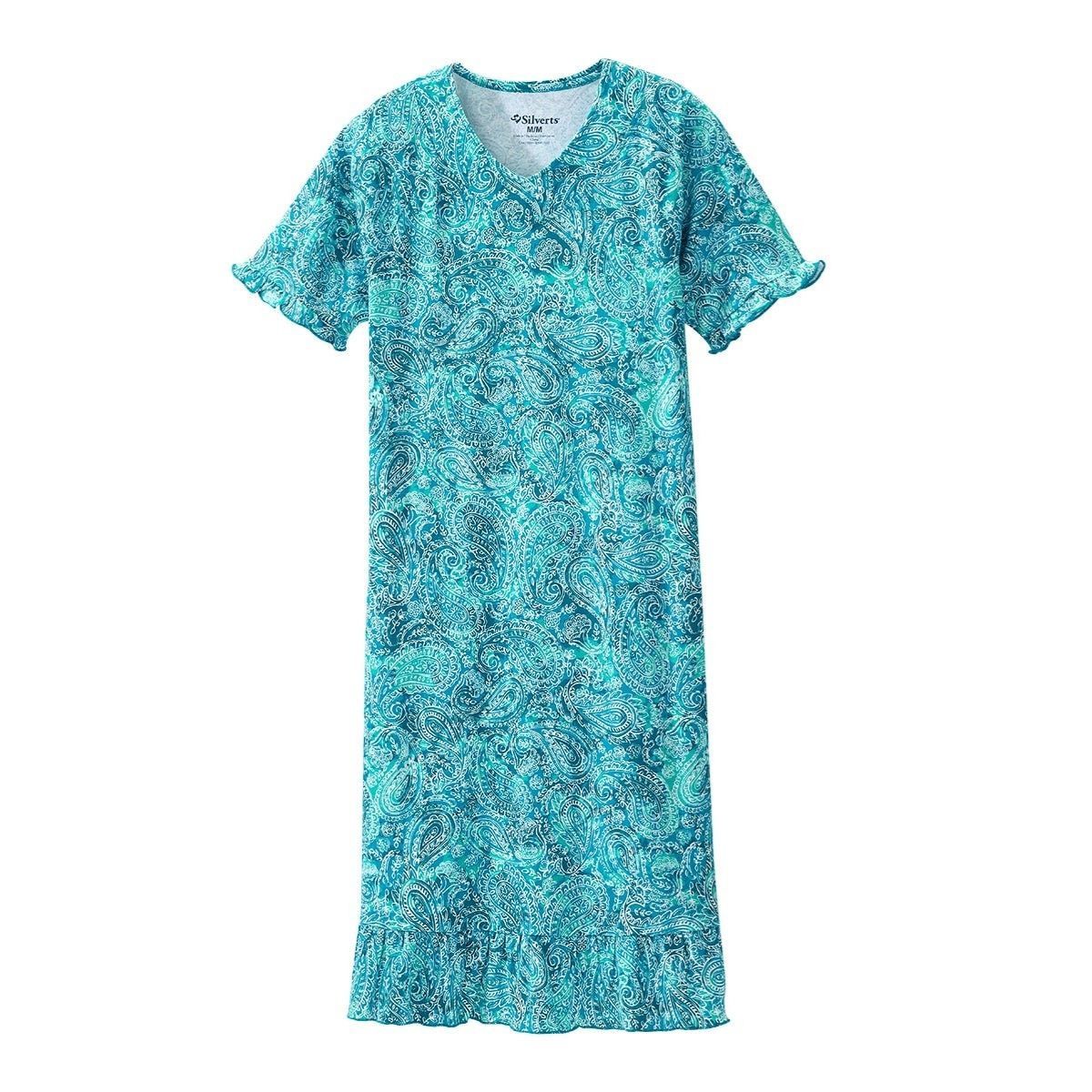 Robe de nuit adaptée turquoise à motifs Paisley