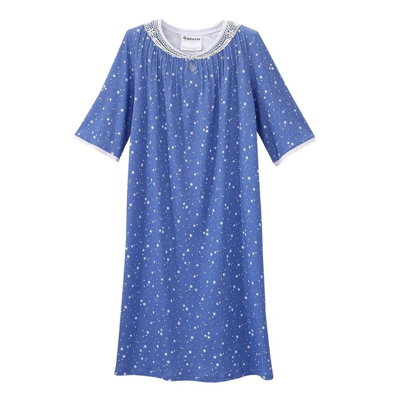 Robe de nuit adaptée bleue avec encolure en dentelle