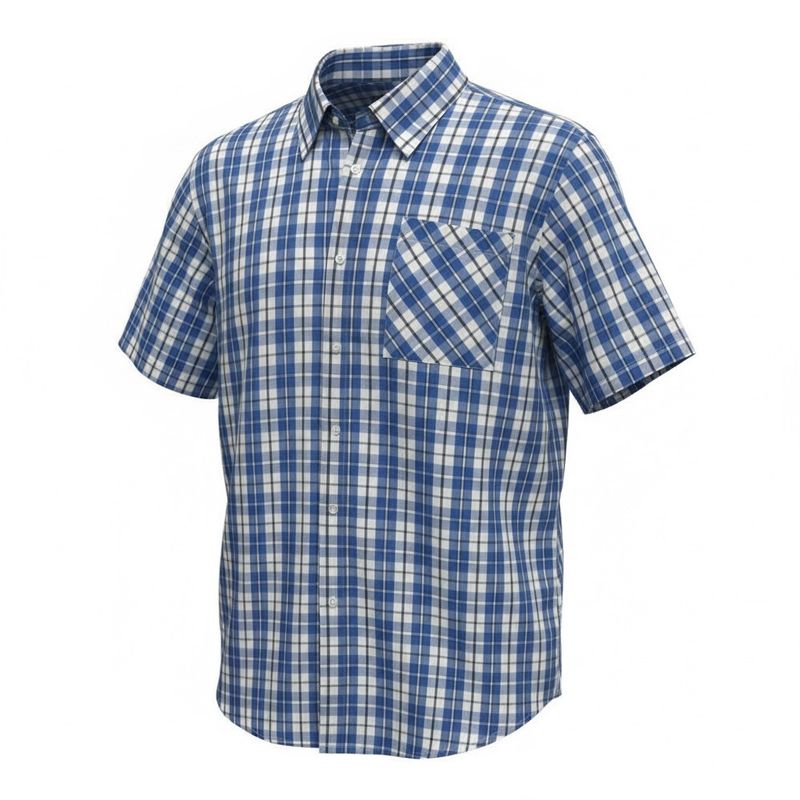 Chemise homme manches courtes bleu pâle carreaux à boutonnière aimantée