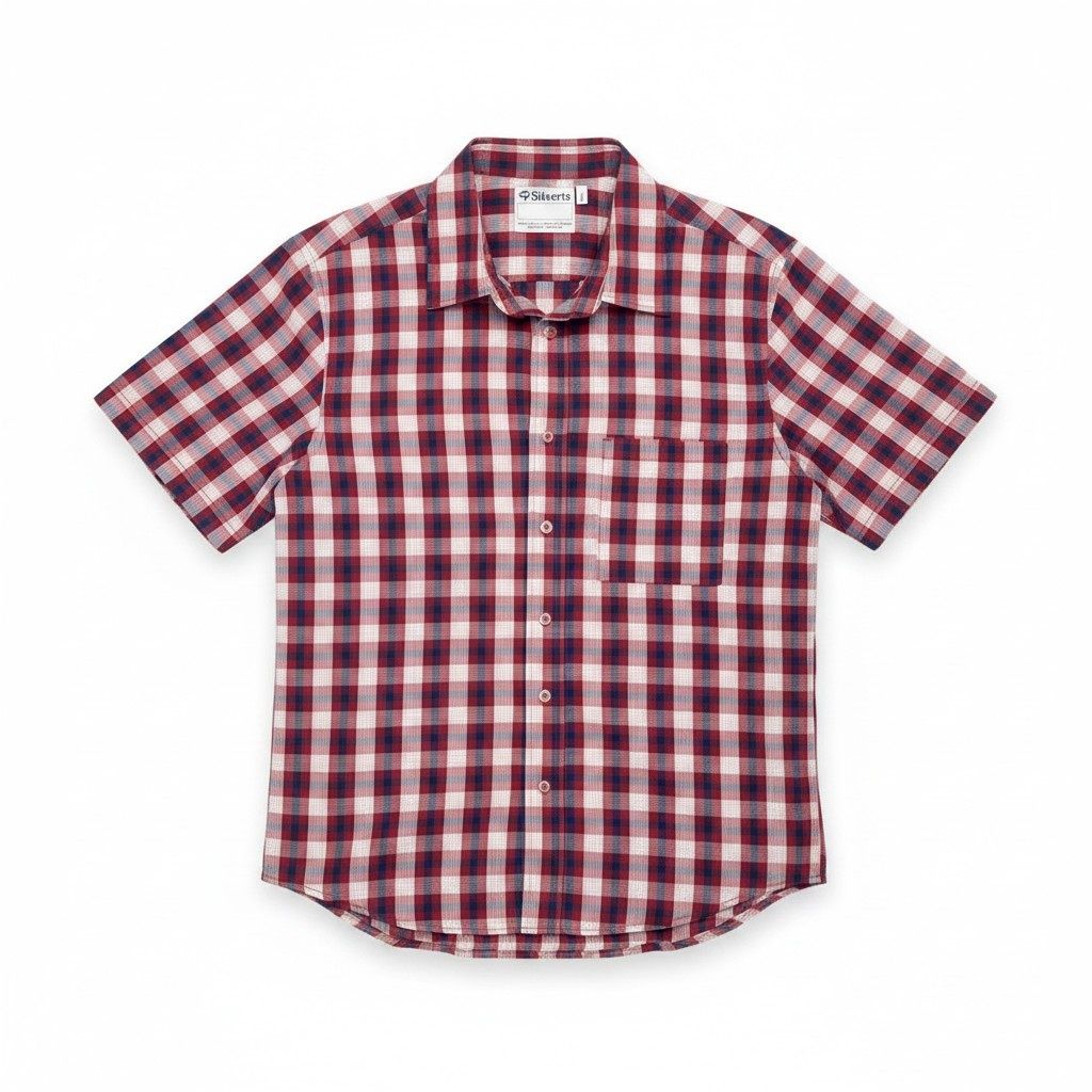Chemise homme manches courtes carreaux rouge à boutonnière aimantée
