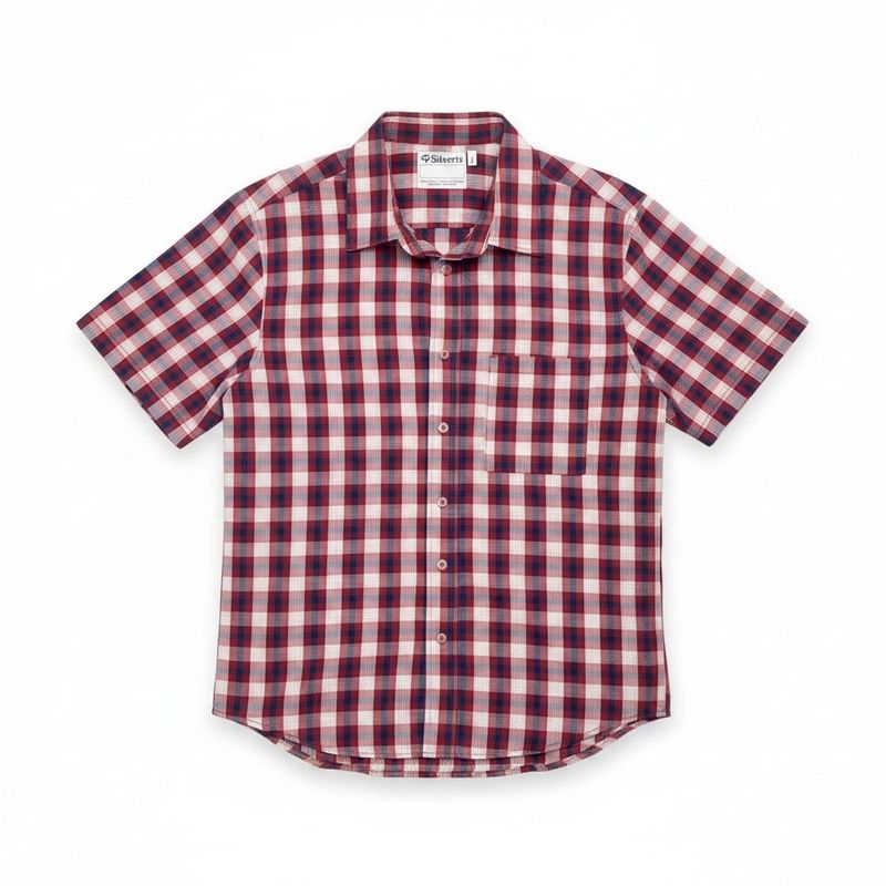 Chemise homme manches courtes carreaux rouge à boutonnière aimantée