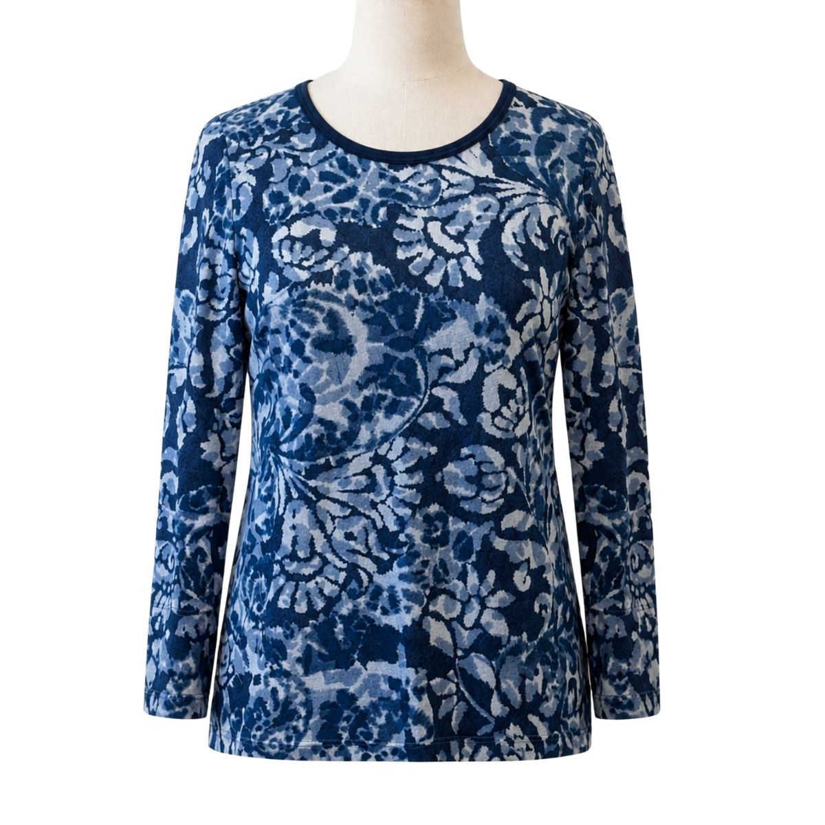 Chandail adapté femme manches longues à motifs bleu denim