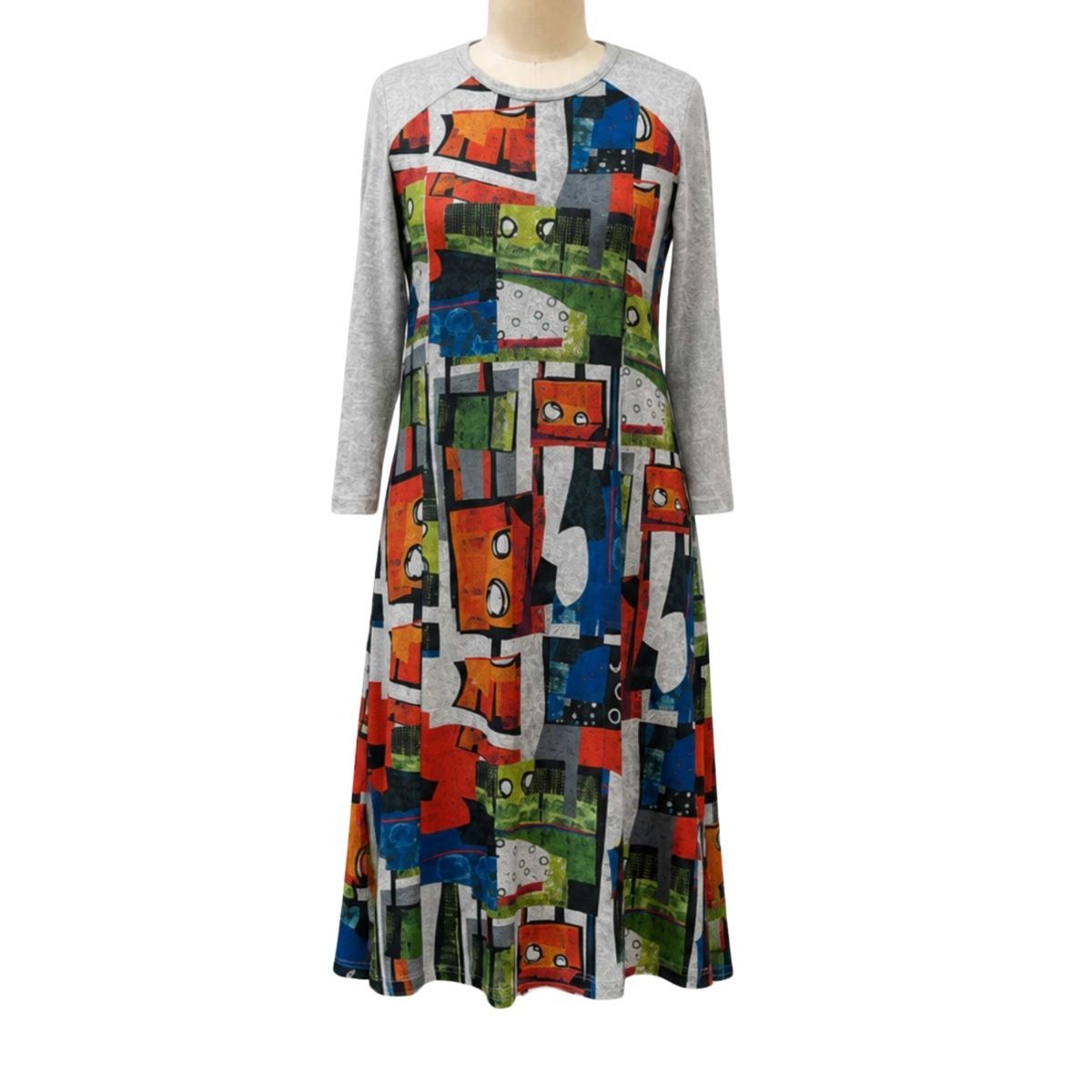 Robe adaptée manches longues multicolore à manches contrastantes