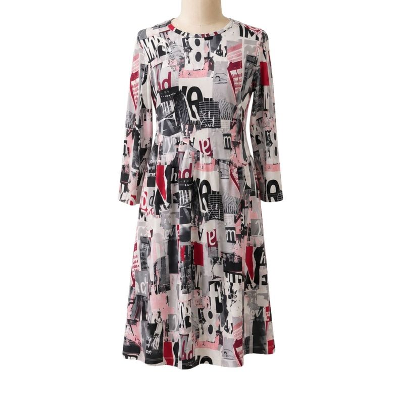Robe adaptée manches longues à motifs graphiques et coupe asymétrique