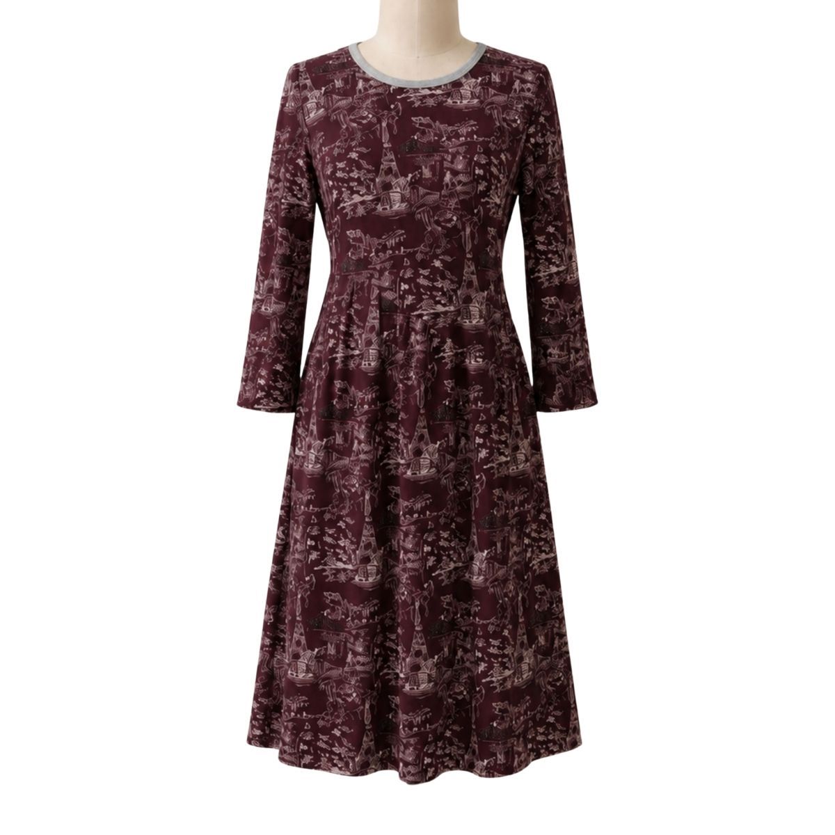 Robe adaptée manches longues bourgogne à découpe asymétrique