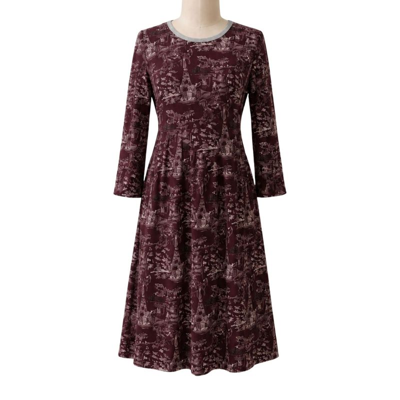 Robe adaptée manches longues bourgogne à découpe asymétrique