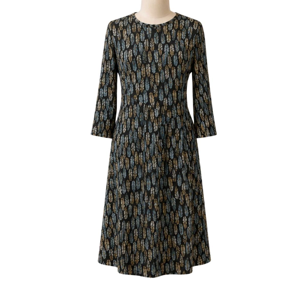 Robe adaptée manches longues à motifs de feuilles et découpe asymétrique