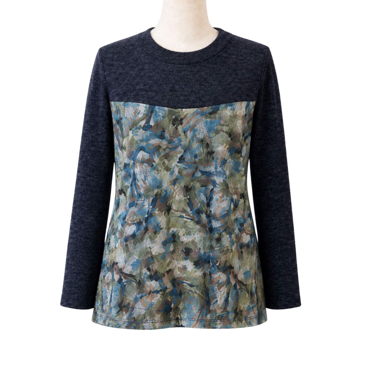 Chandail adapté femme manches longues contrastantes marine