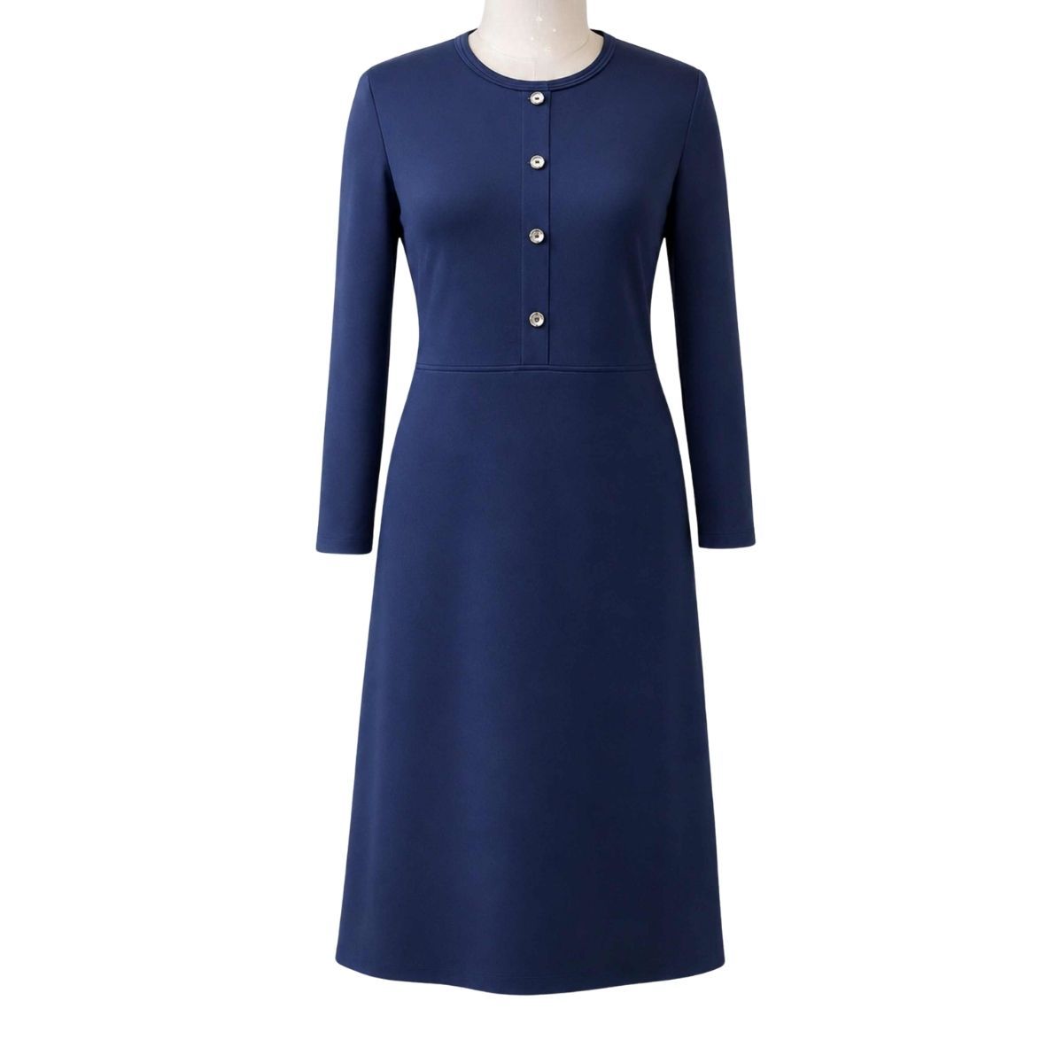 Robe adaptée manches longues marine avec boutons décoratifs