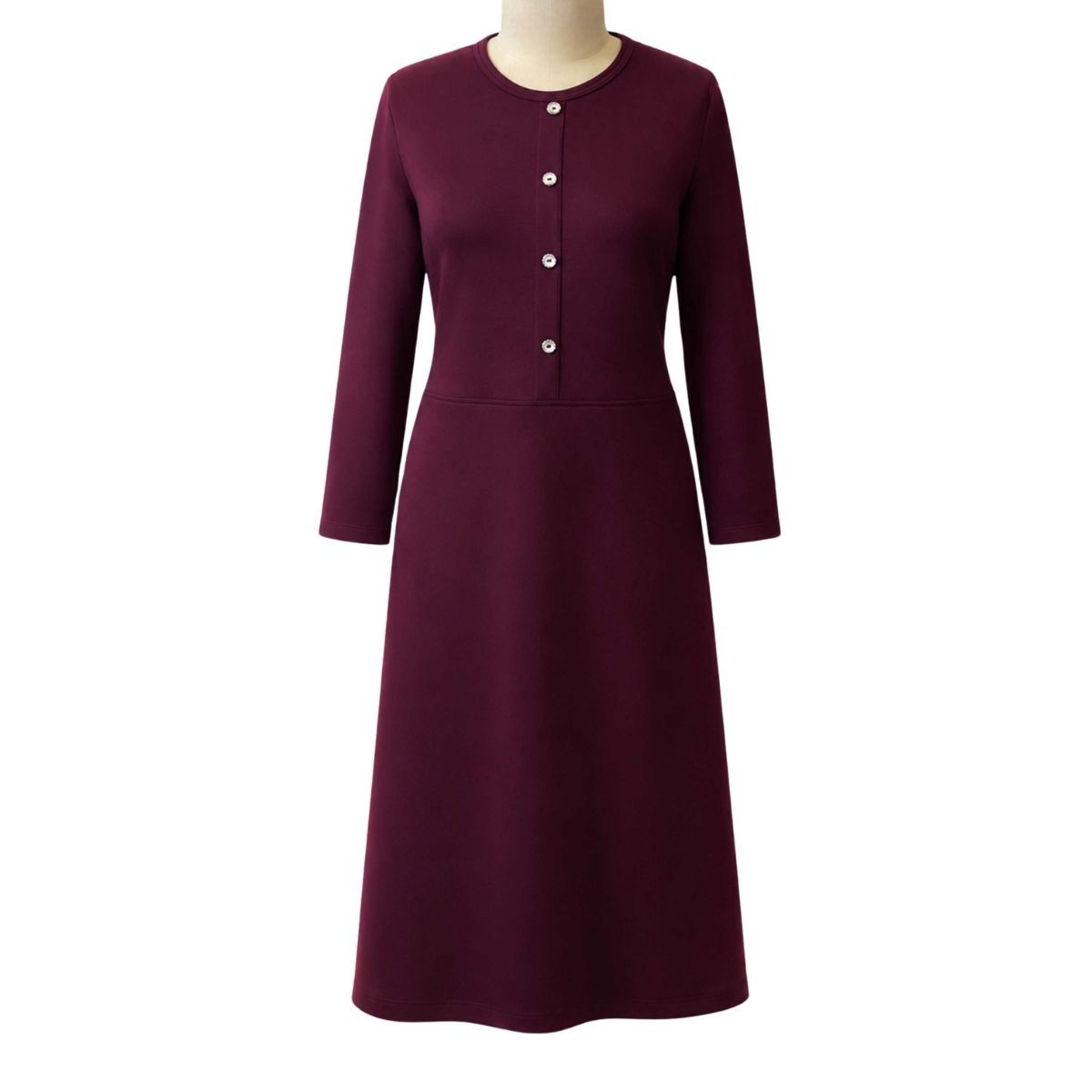 Robe adaptée manches longues rouge vin avec boutons décoratifs