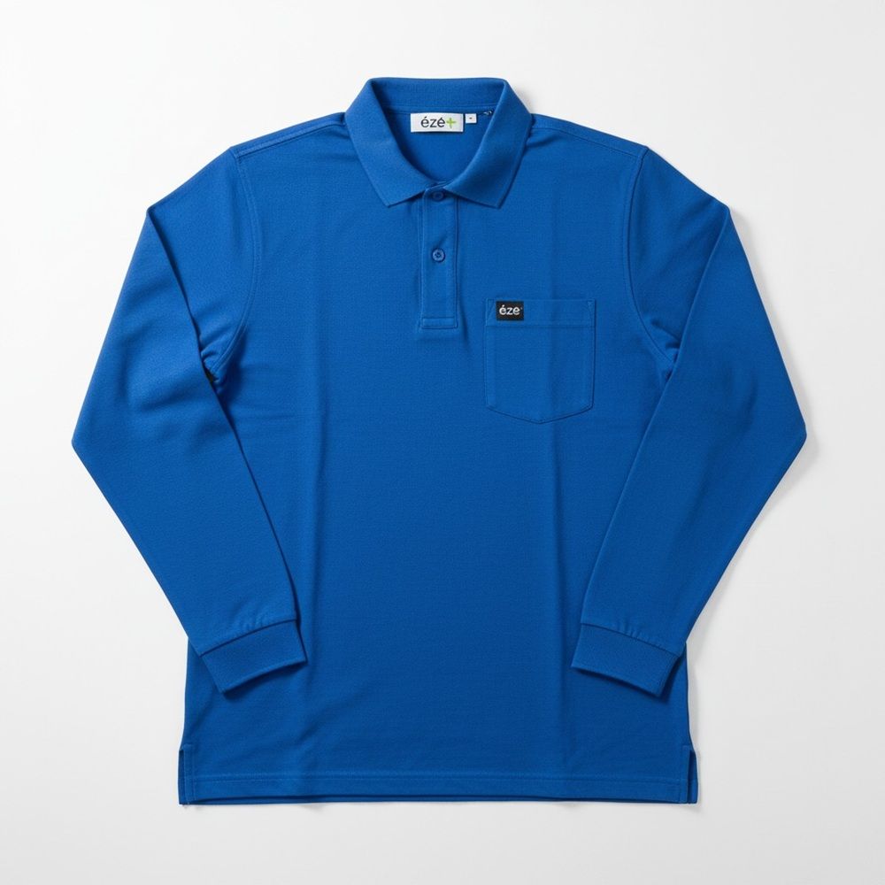 Polo adapté manche longue style Lacoste Bleu Royal
