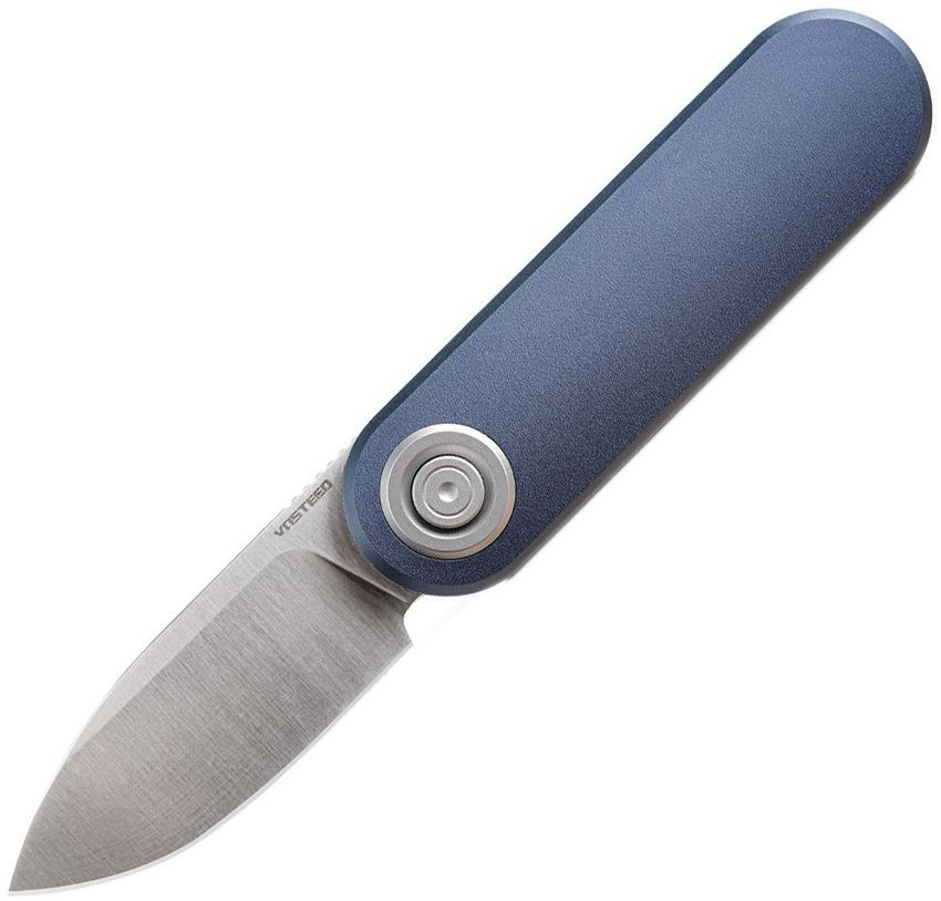 Vosteed Corgi V, Dark Blue Aluminum Handle, 14C28N Satin Finish Blade