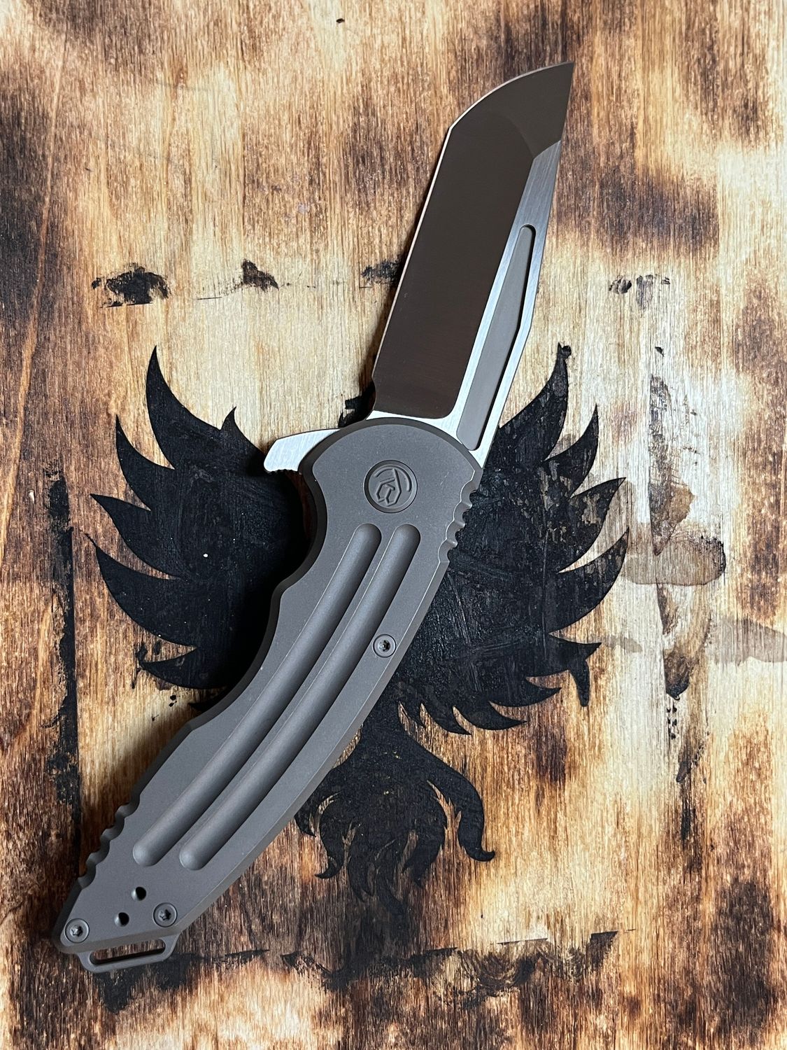 KB Knives Husky, Framelock, Titanium Stonewash, Hoback Collaboration