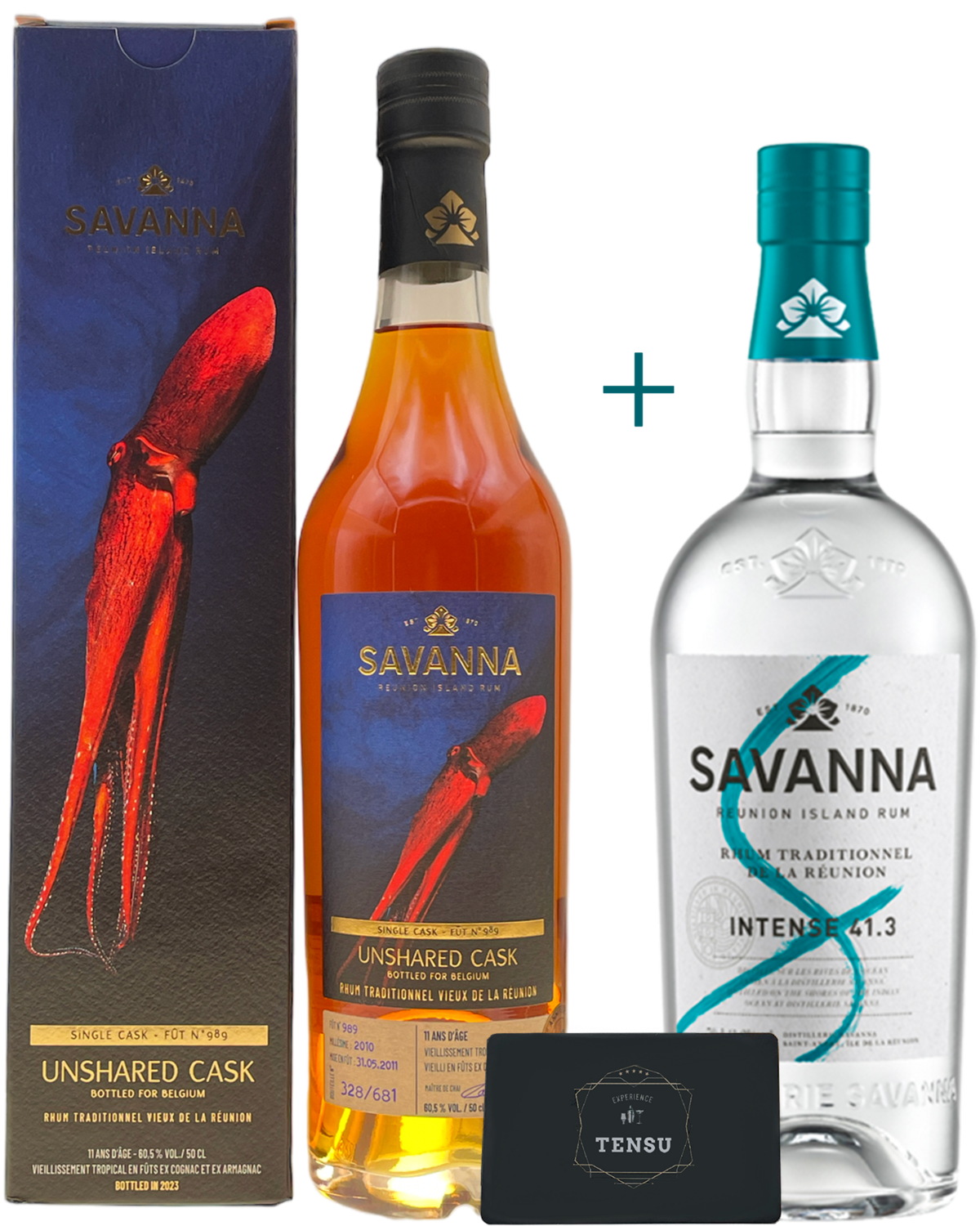 Savanna Unshared Cask 11Y (2011-2023) 60.5 &quot;Single Cask for Belgium&quot; + Intense 41.3 (Distributor Pack)