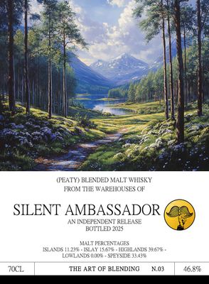 Peaty Blended Malt Whisky (2025) Ex-Bourbon, Sherry &amp; Wine Cask 46.8 AOB03 "Silent Ambassador"