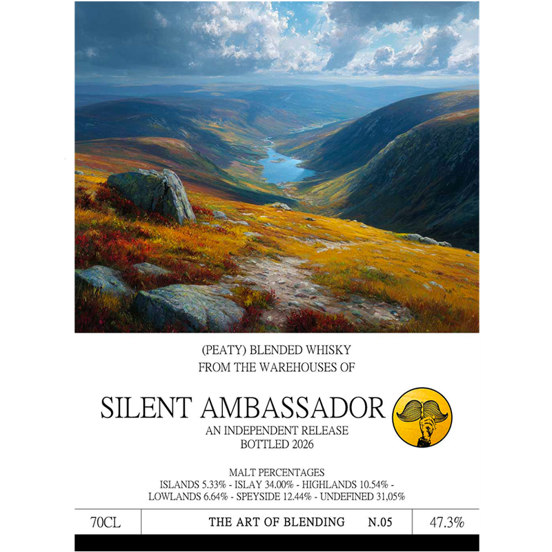 Peaty Blended Whisky (2026) Ex-Bourbon, Ex-Sherry &amp; Ex-Wine Cask 47.3 AOB05 "Silent Ambassador"