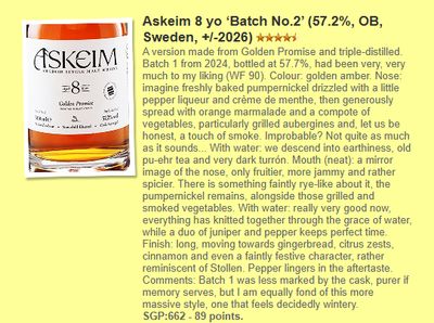 Smögen Askeim 8Y Golden Promise Batch 2 (2025) 2nd Fill Oloroso Sherry Octaves 57.2 "OB"
