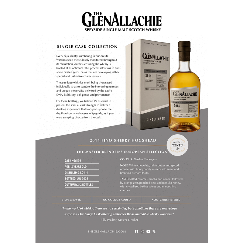 GlenAllachie 12Y (2014-2026) Fino Sherry Hogshead 61.4 The Master Blender's European Selection "OB"