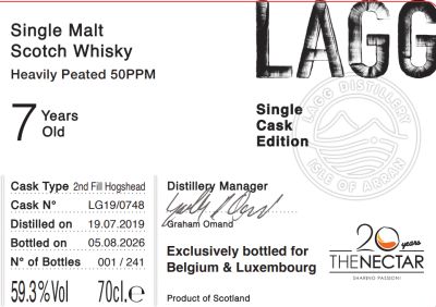 Lagg 7Y Single Cask - Belgium &amp; Luxembourgh Exclusive (2019-2026) 2nd Fill Hogshead 59.3 "OB"