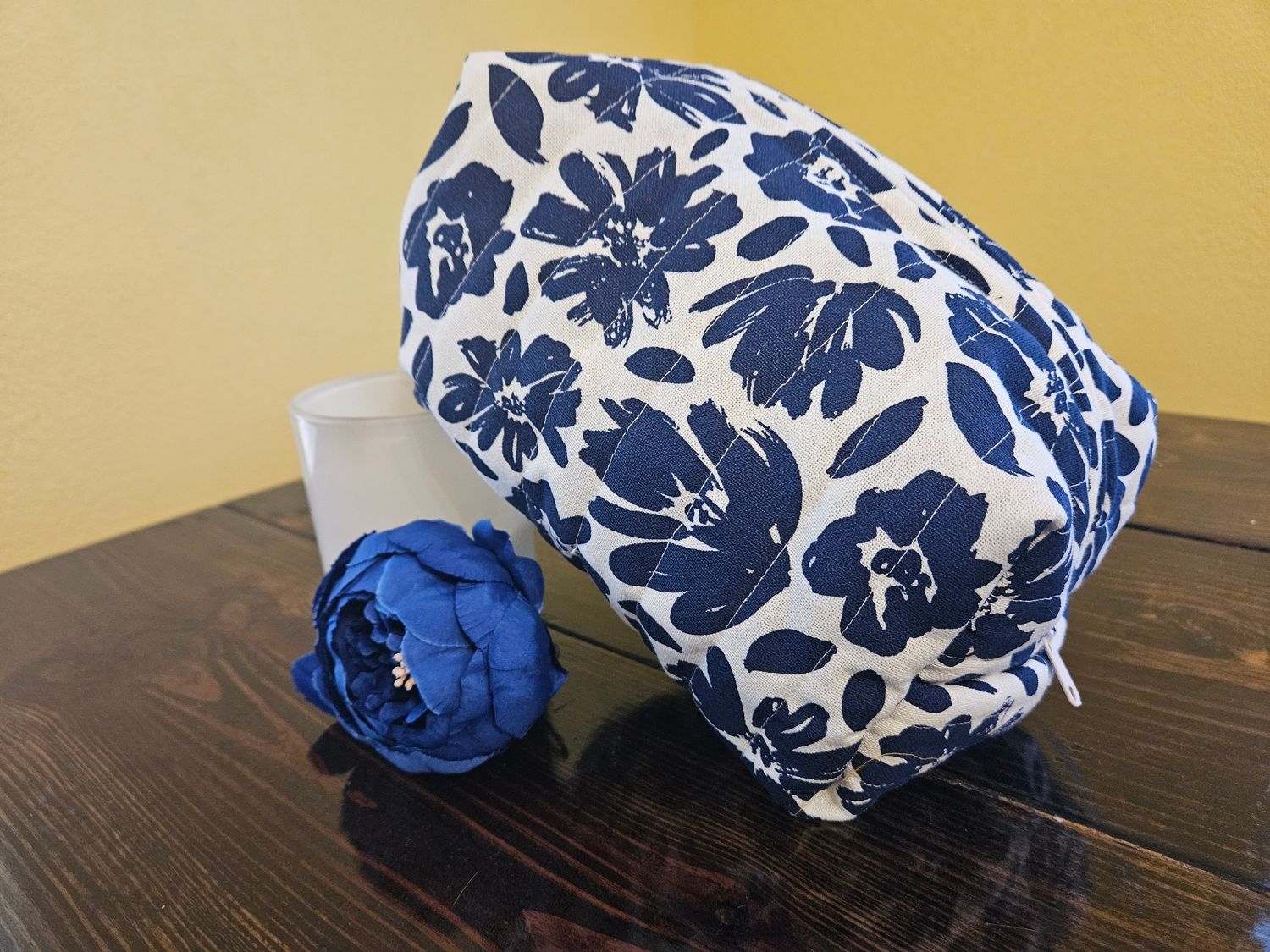 Blue Painted Floral Makeup Bag