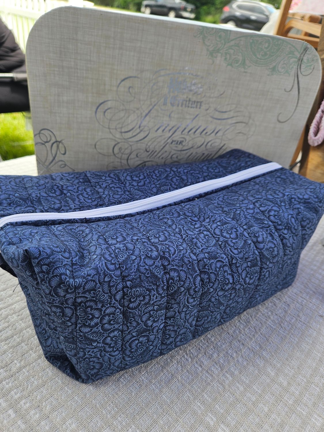  Dark Blue Floral Makeup Bag