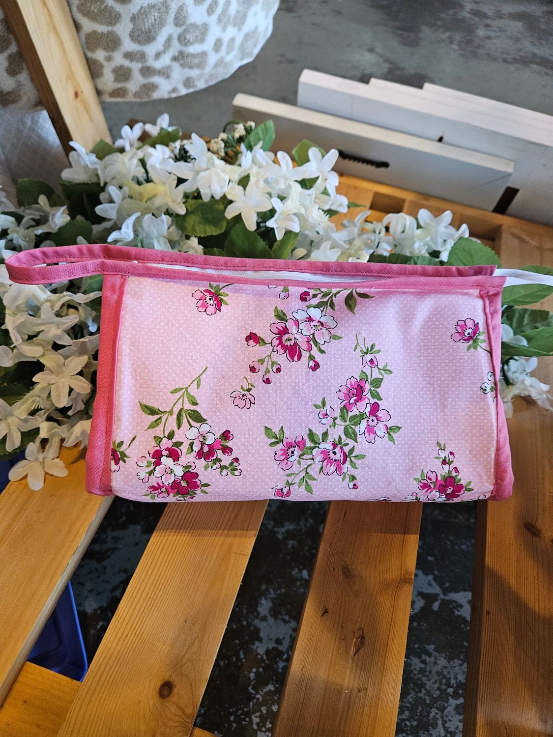Pink Floral Makeup Bag