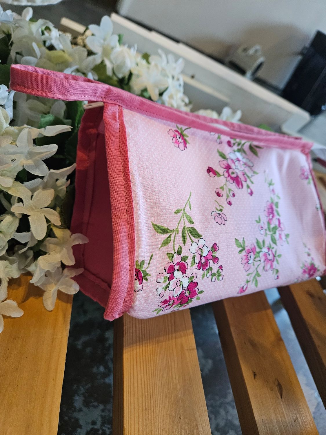 Pink Floral Makeup Bag