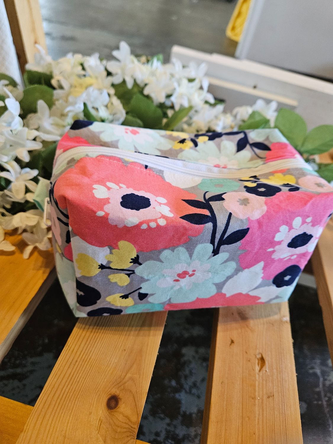 Pink Floral Art Makeup Bag