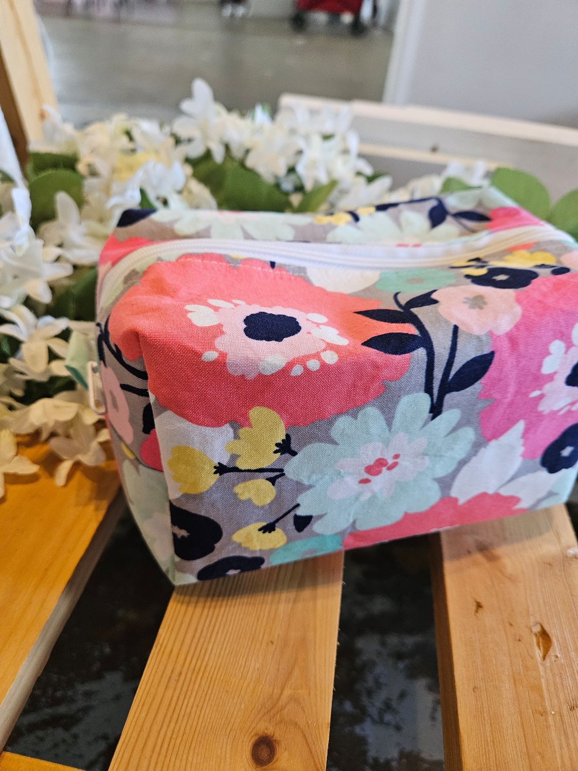 Pink Floral Art Makeup Bag