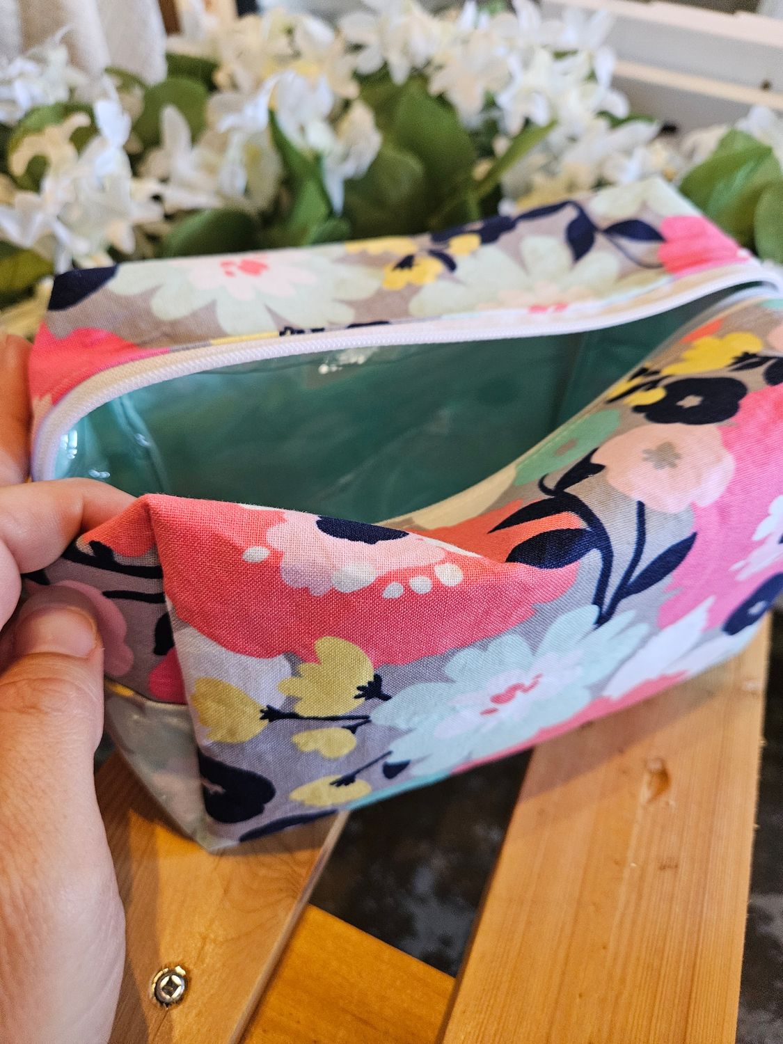 Pink Floral Art Makeup Bag