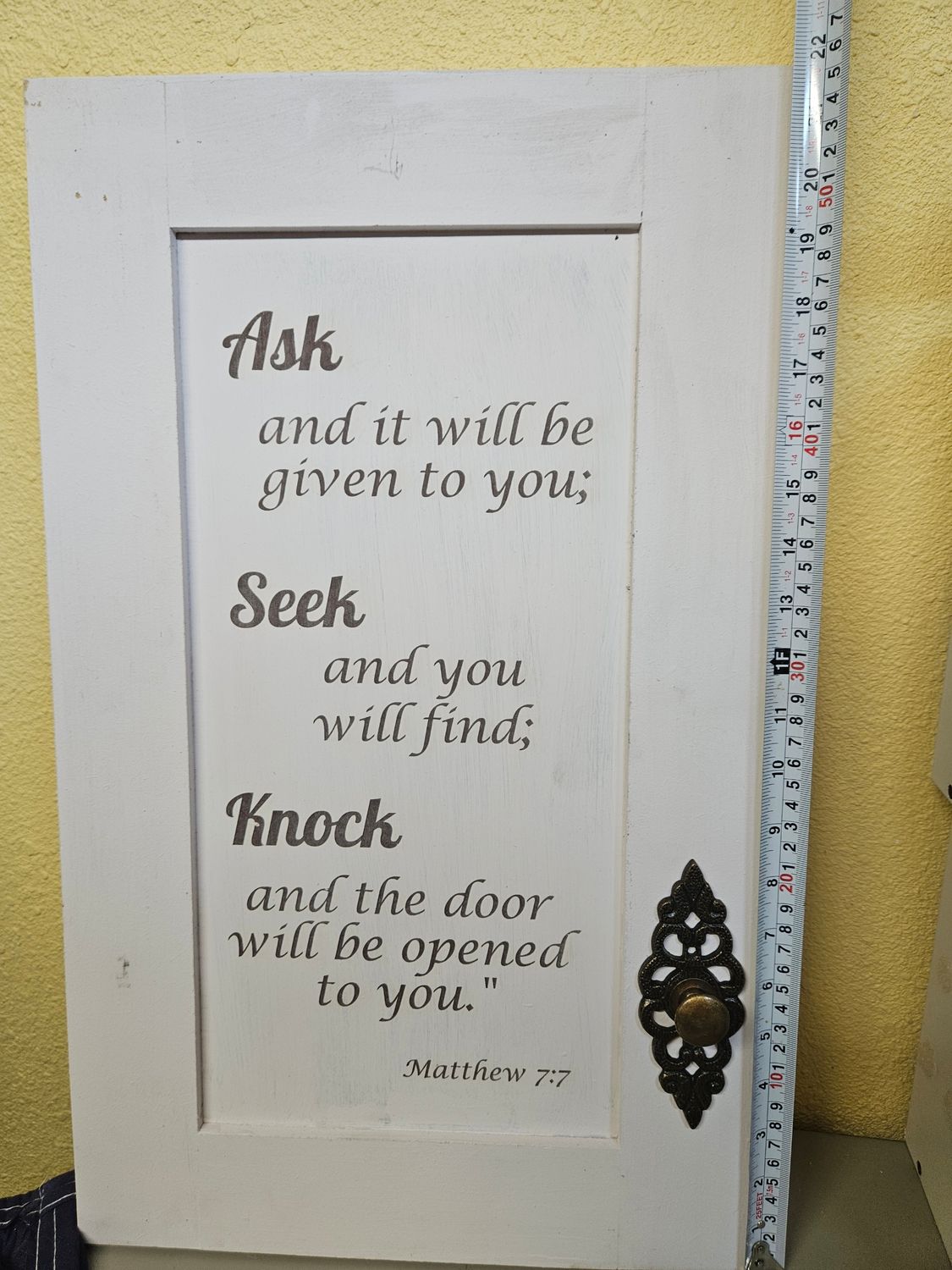 Wooden Door Sign Matthew 7:7 White