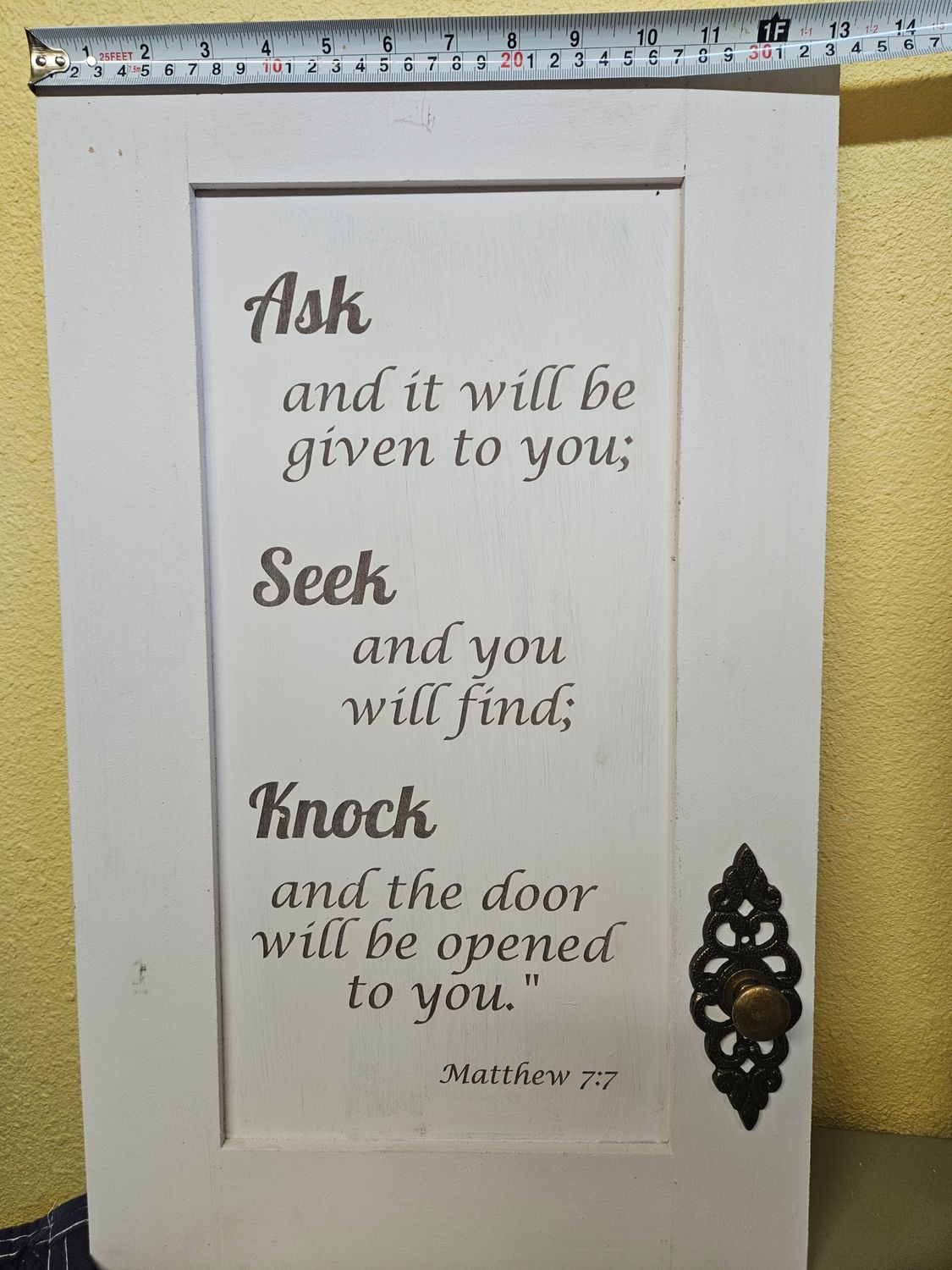 Wooden Door Sign Matthew 7:7 White