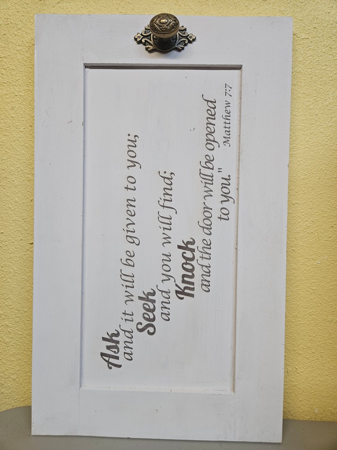 Wooden Door Sign Matthew 7:7 White H