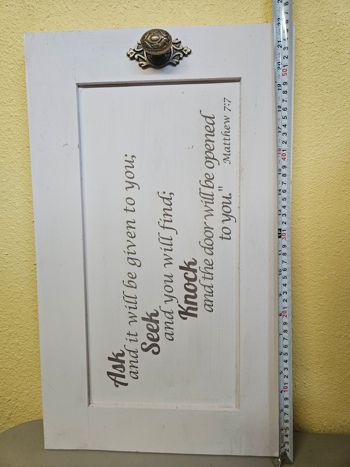 Wooden Door Sign Matthew 7:7 White H
