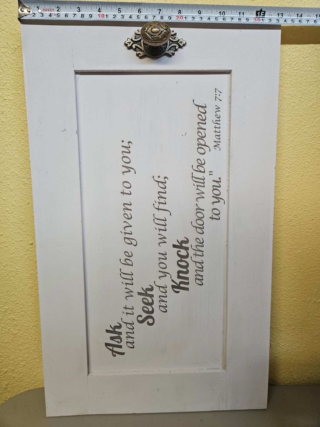 Wooden Door Sign Matthew 7:7 White H